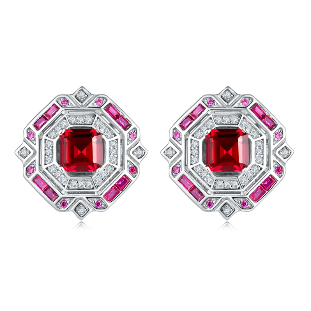 Square cut Halo Stud Earrings