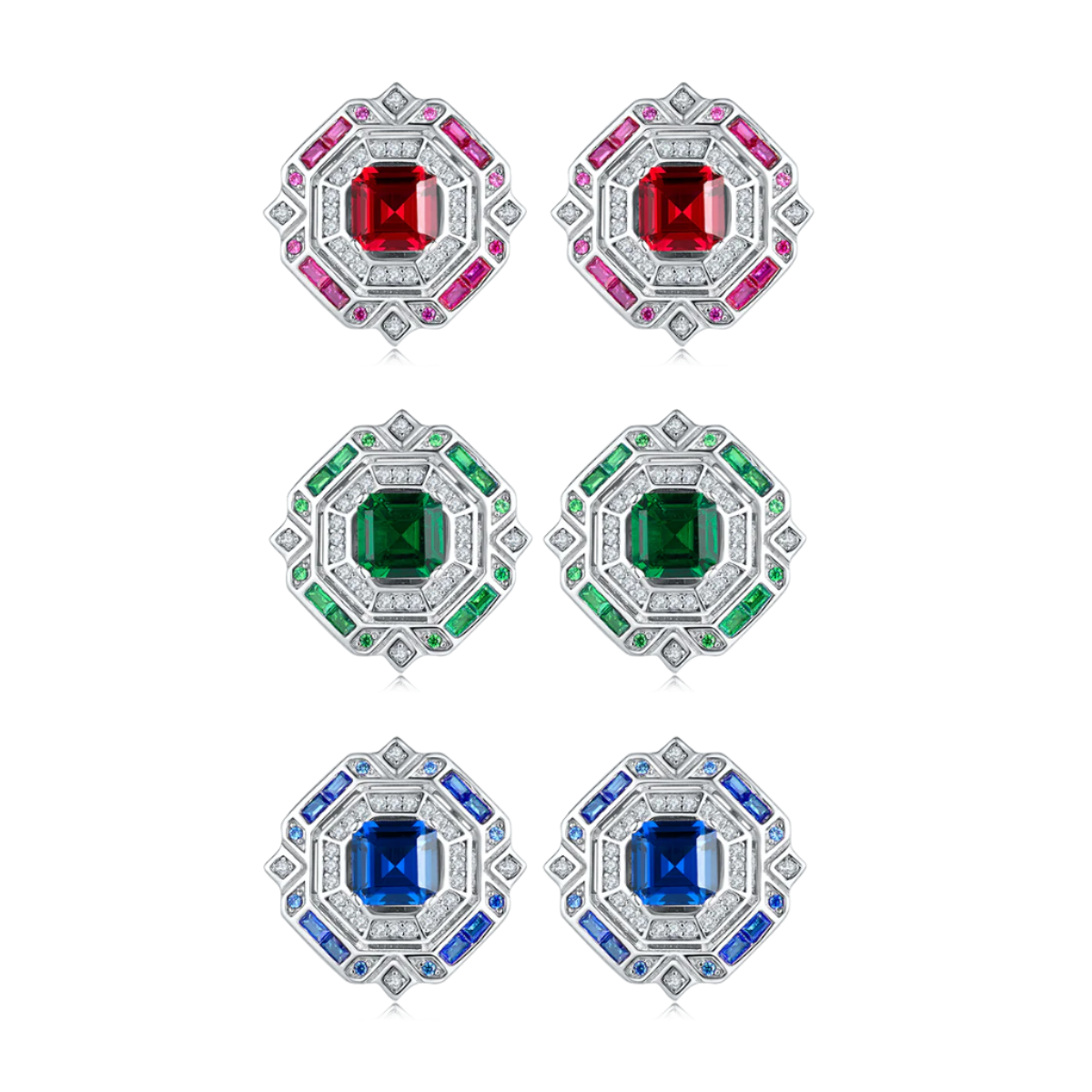 Square cut Halo Stud Earrings
