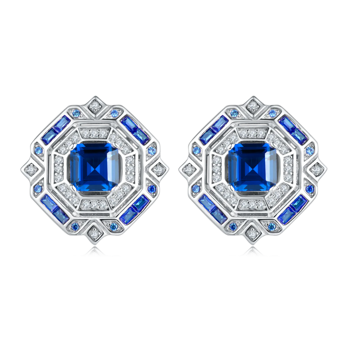 Square cut Halo Stud Earrings