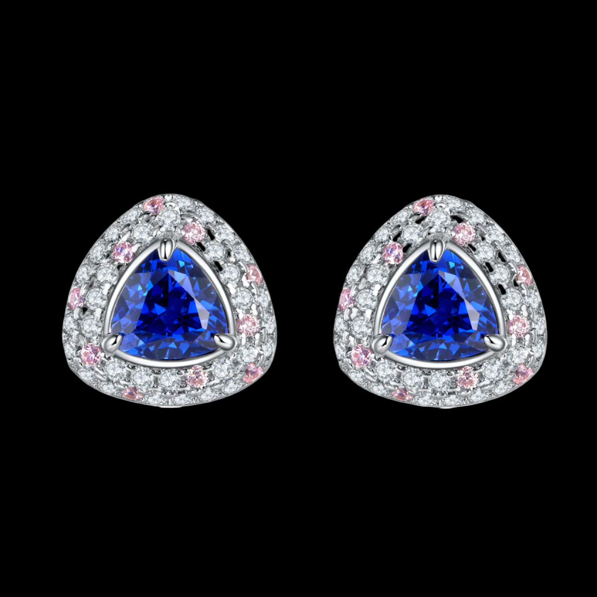 Triangle Double Halo Stud Earrings