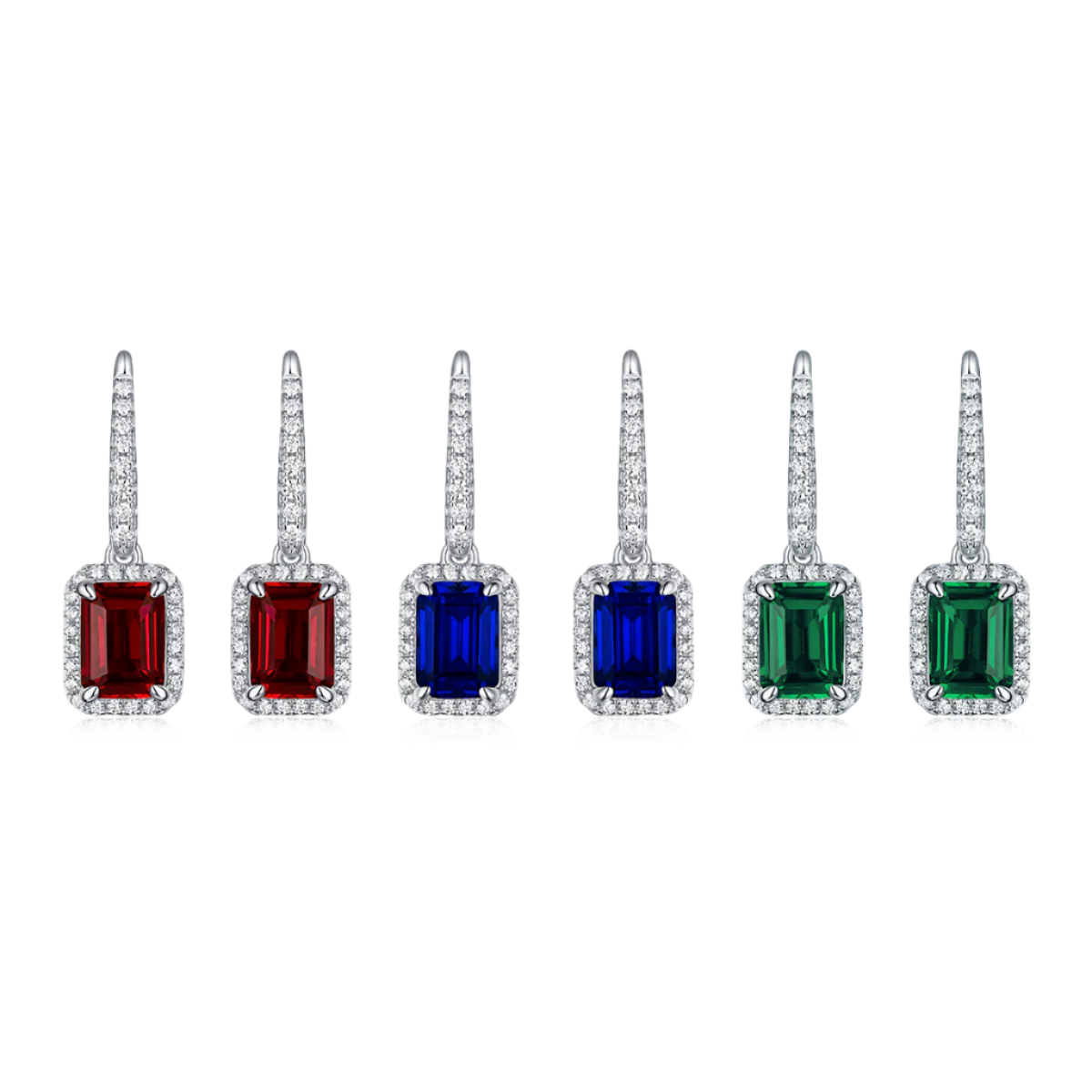 Rectangular Halo Hook Earrings