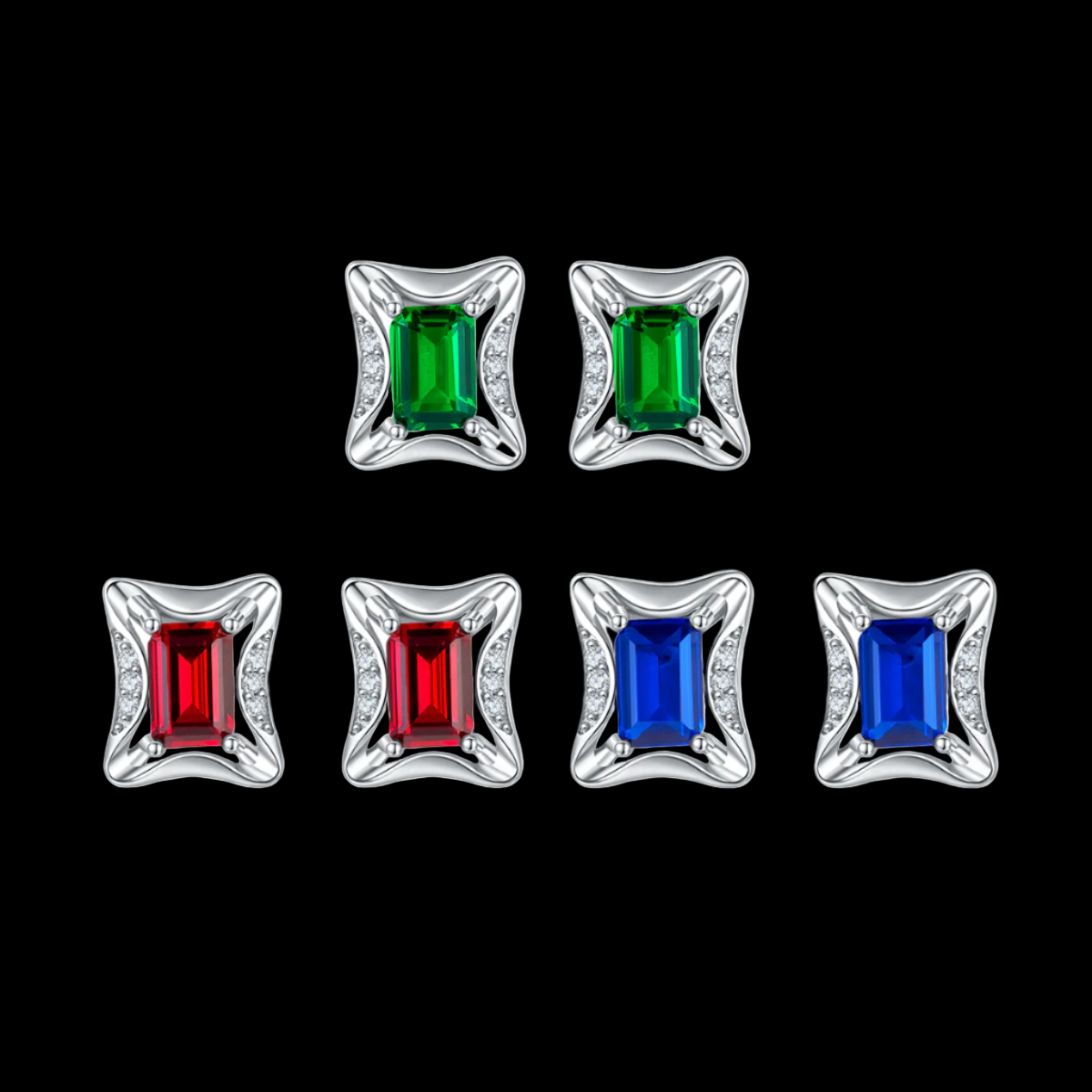 Rectangular Frame&Cut Stud Earrings