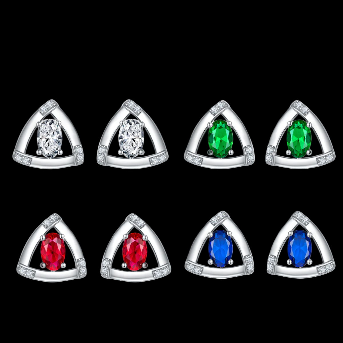 Tri-Frame Oval Stud Earrings