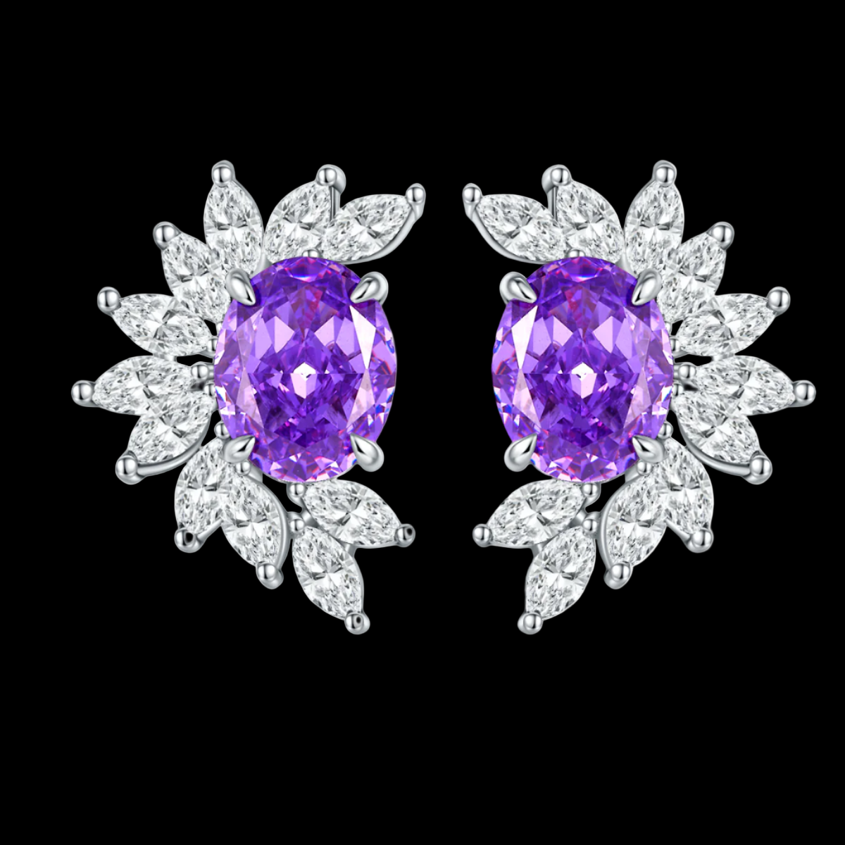 Oval cut Purple Stud Earrings