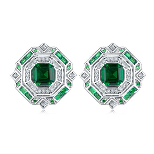 Square cut Halo Stud Earrings