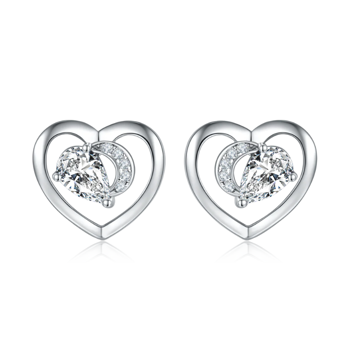 Heart Frame Pear Stud Earrings