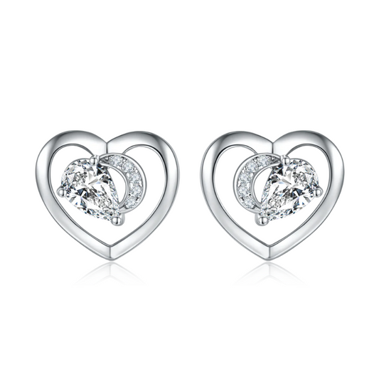 Heart Frame Pear Stud Earrings